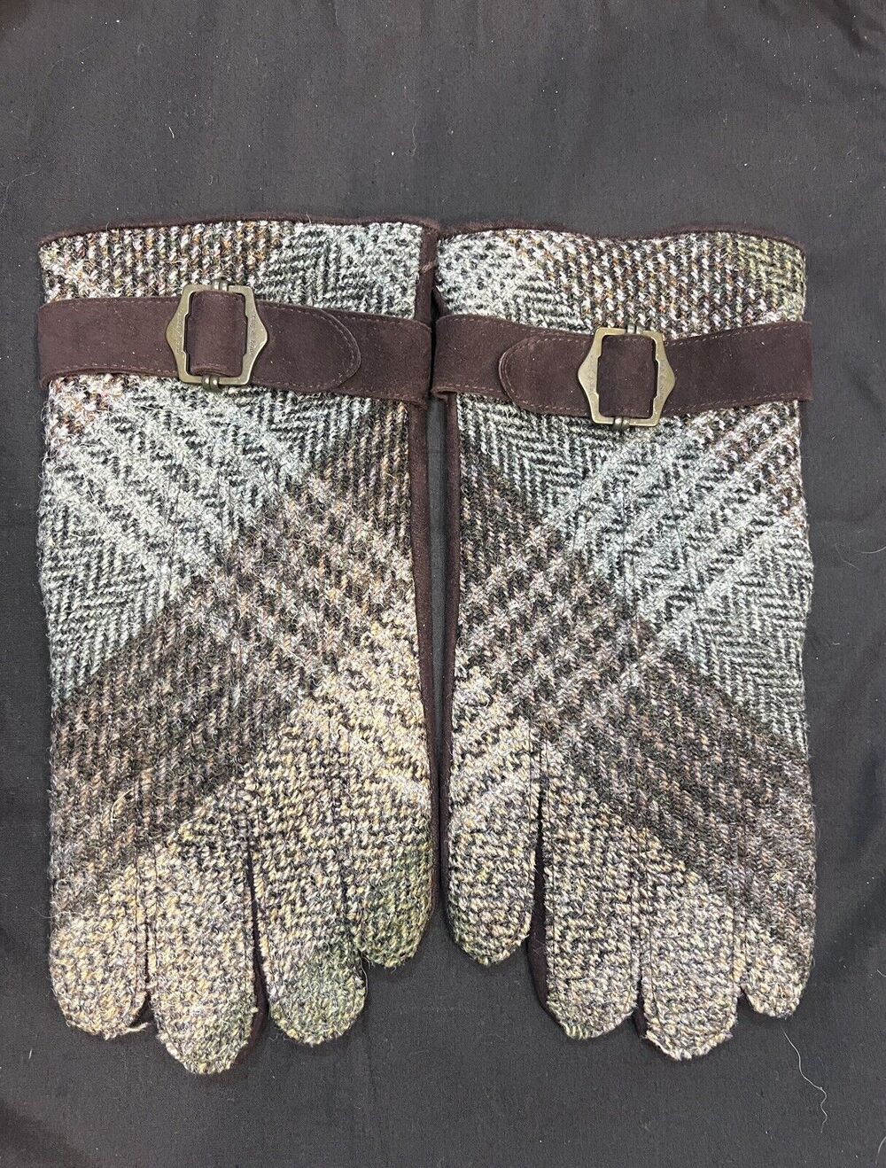 Rag & Bone Plaid & Lambskin Men’s Gloves With Buckle Cashmere Lining Size 9.5